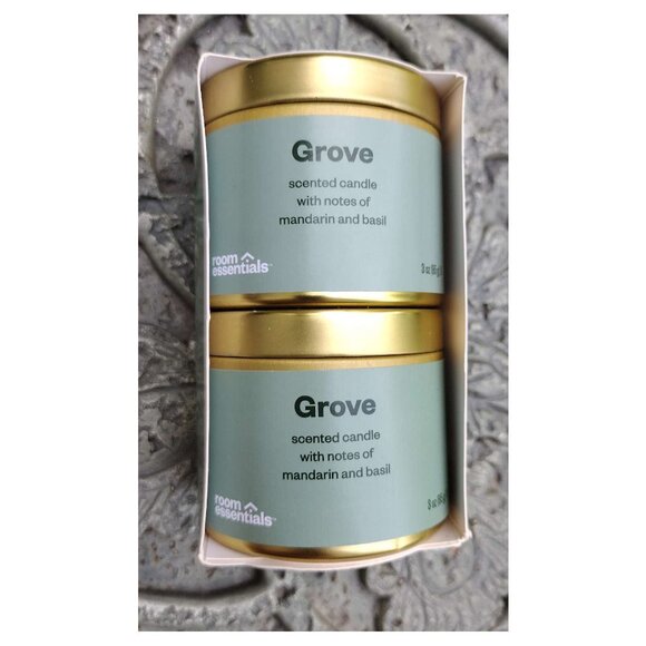 Room Essentials Grove Scented candles with notes of mandarin & basil 2 pack - Picture 1 of 8